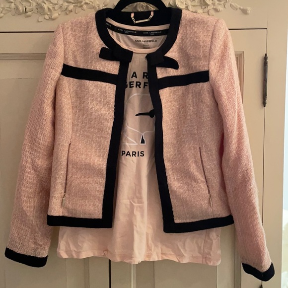 Karl Lagerfeld Jackets & Blazers - Karl Lagerfeld Pink Bouclé Jacket with Bow